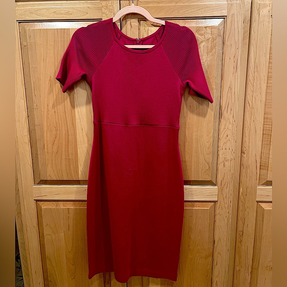 St. John Knit Short Sleeve Pink Wool Blend Dress, Size 4.